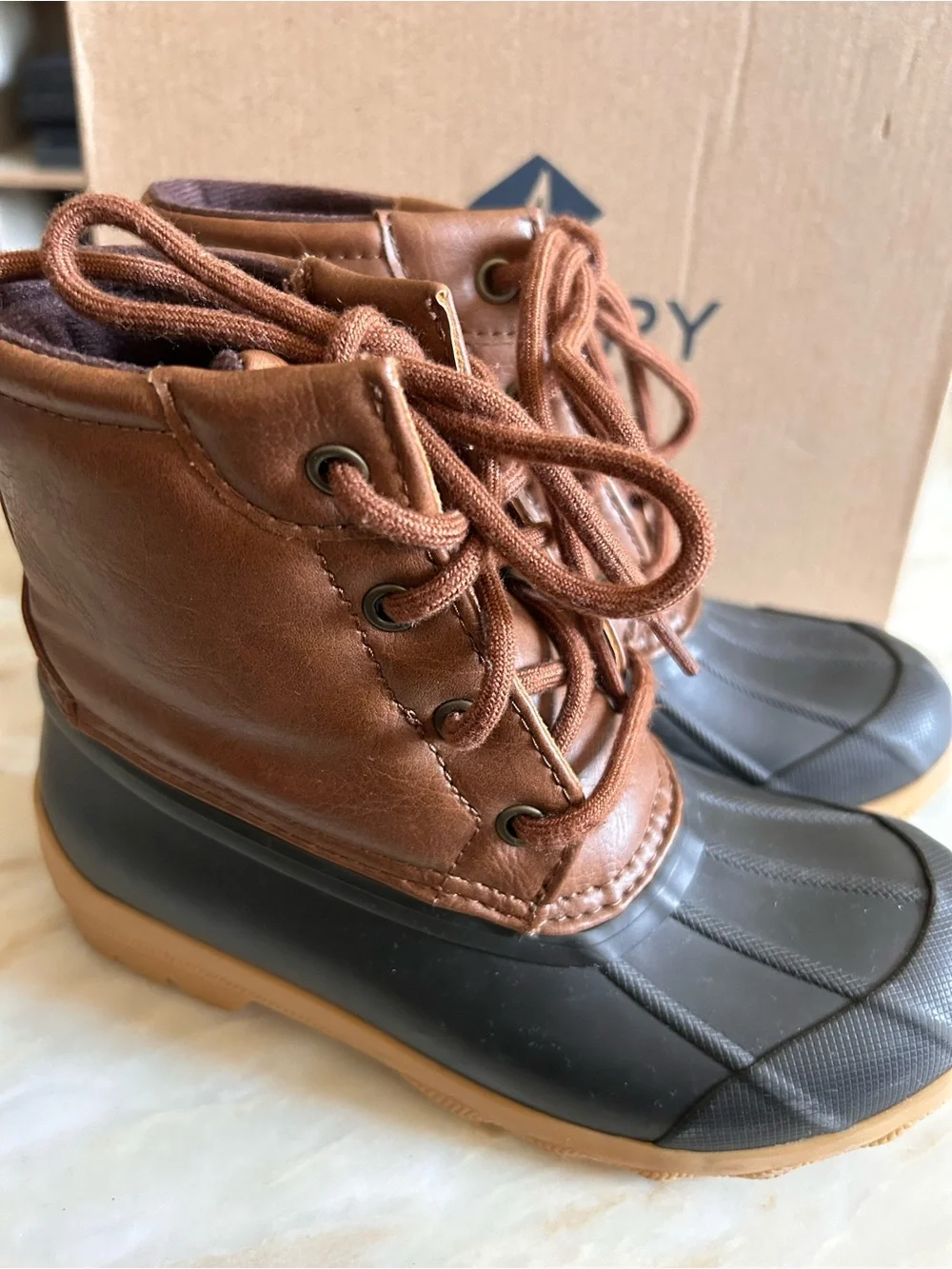 Sperry Kids Boys Weatherproof Port Boots Navy/Tan Sz 13 Back to School 🍁Autumn🍁